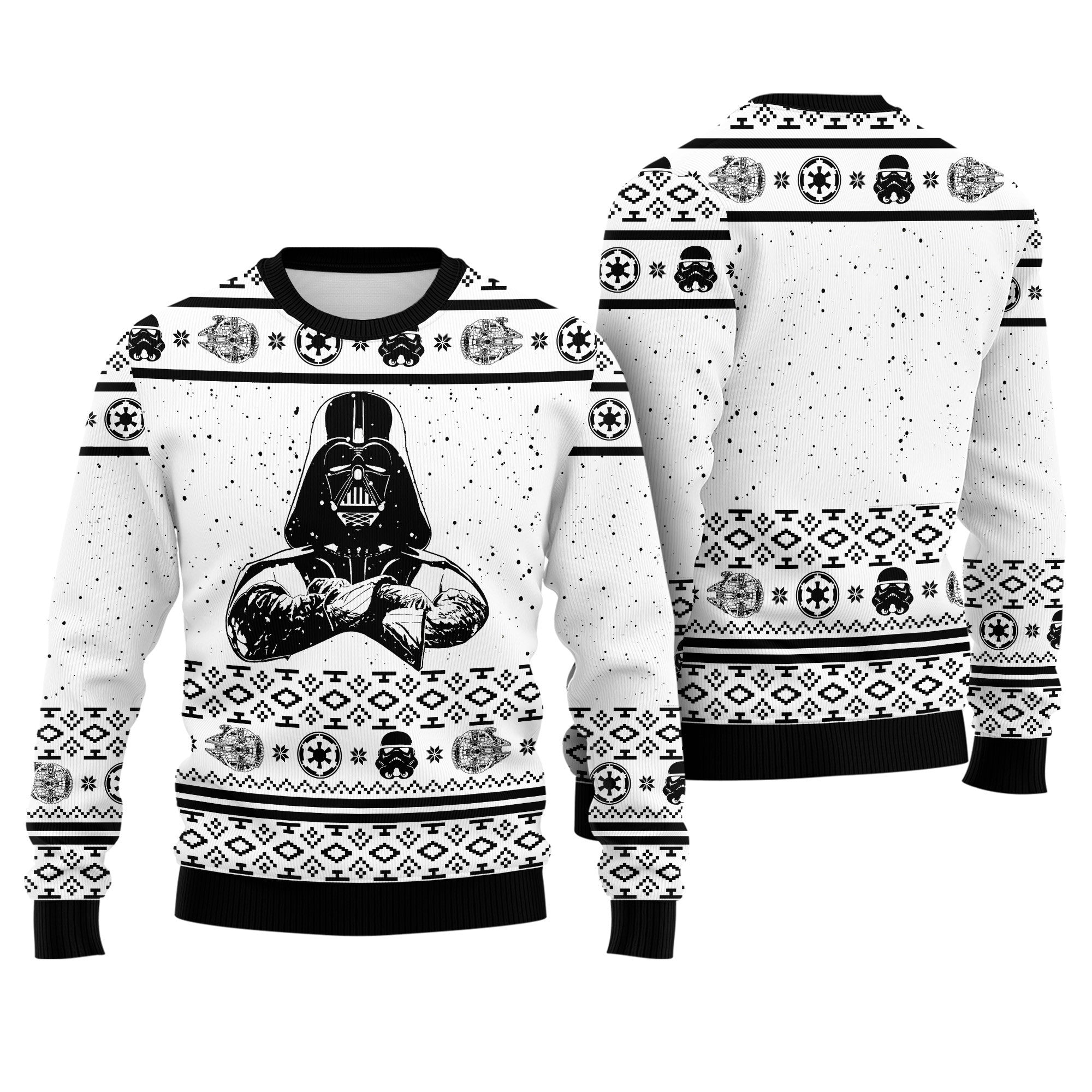 Star Wars Darth Vader White Pattern Ugly Christmas Sweater - Galactic Empire Knit Print
