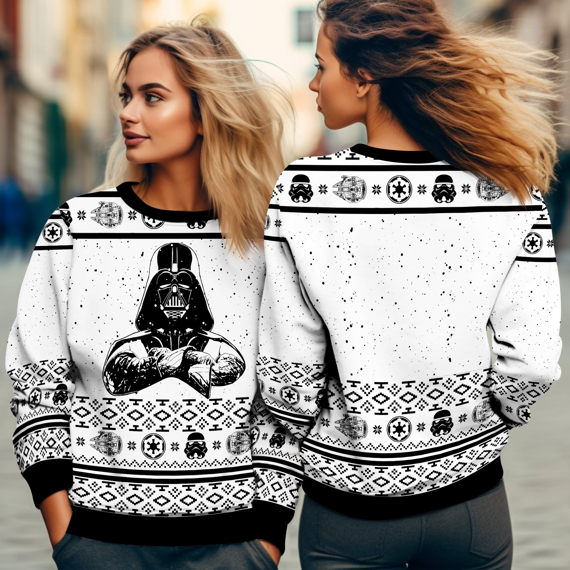 Star Wars Darth Vader White Pattern Ugly Christmas Sweater - Galactic Empire Knit Print