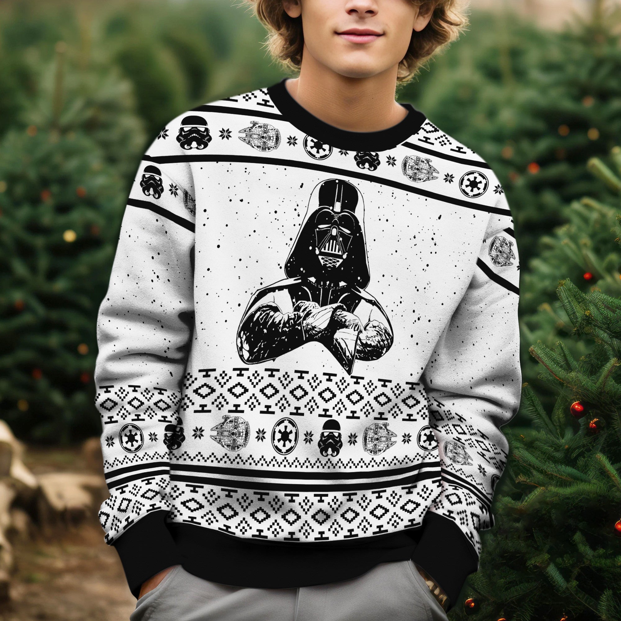 Star Wars Darth Vader White Pattern Ugly Christmas Sweater - Galactic Empire Knit Print