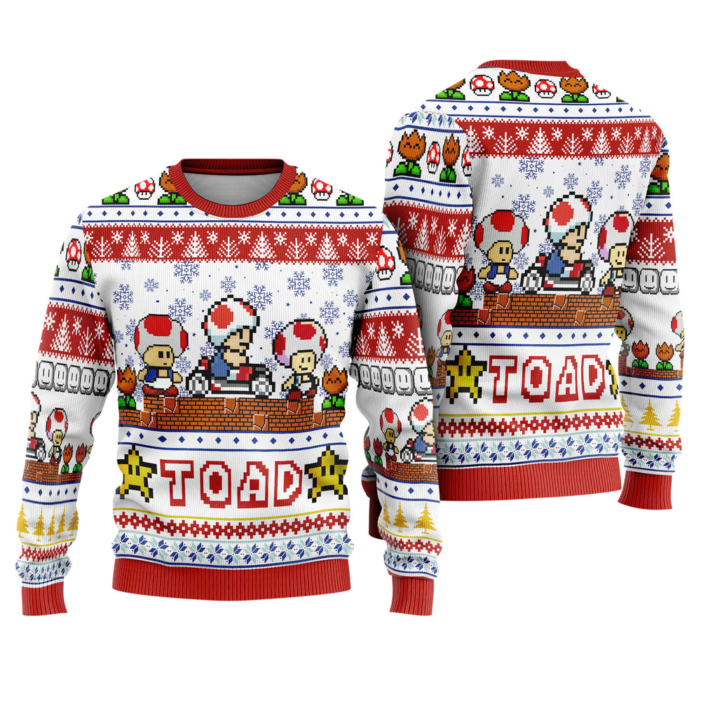Retro Video Game Toad Ugly Christmas Sweater - Funny Racing Holiday Knit Print
