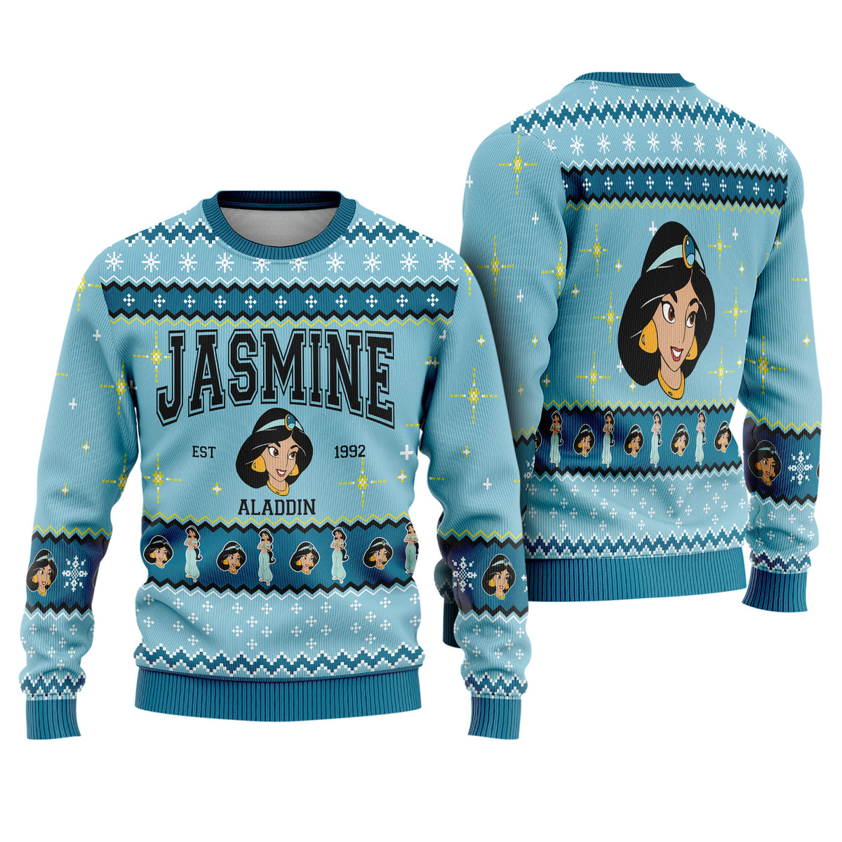Jasmine Aladdin Ugly Christmas Sweater - Festive Princess Holiday Knit Print