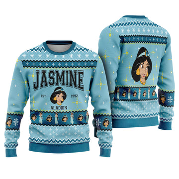 Jasmine Aladdin Ugly Christmas Sweater - Festive Princess Holiday Knit Print