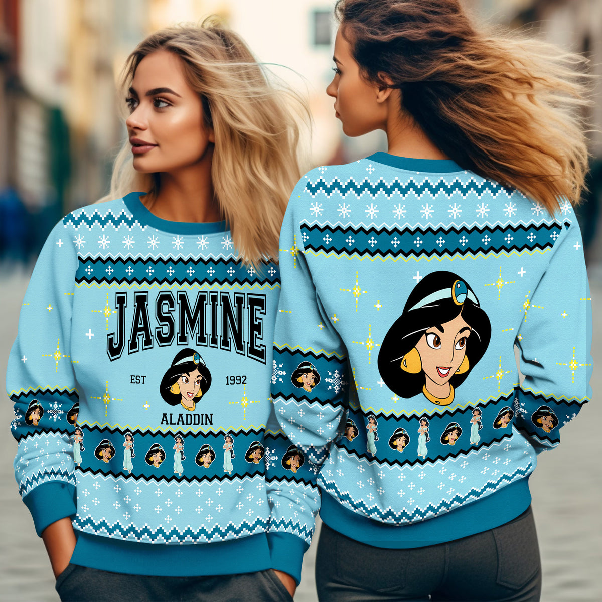 Jasmine Aladdin Ugly Christmas Sweater - Festive Princess Holiday Knit Print