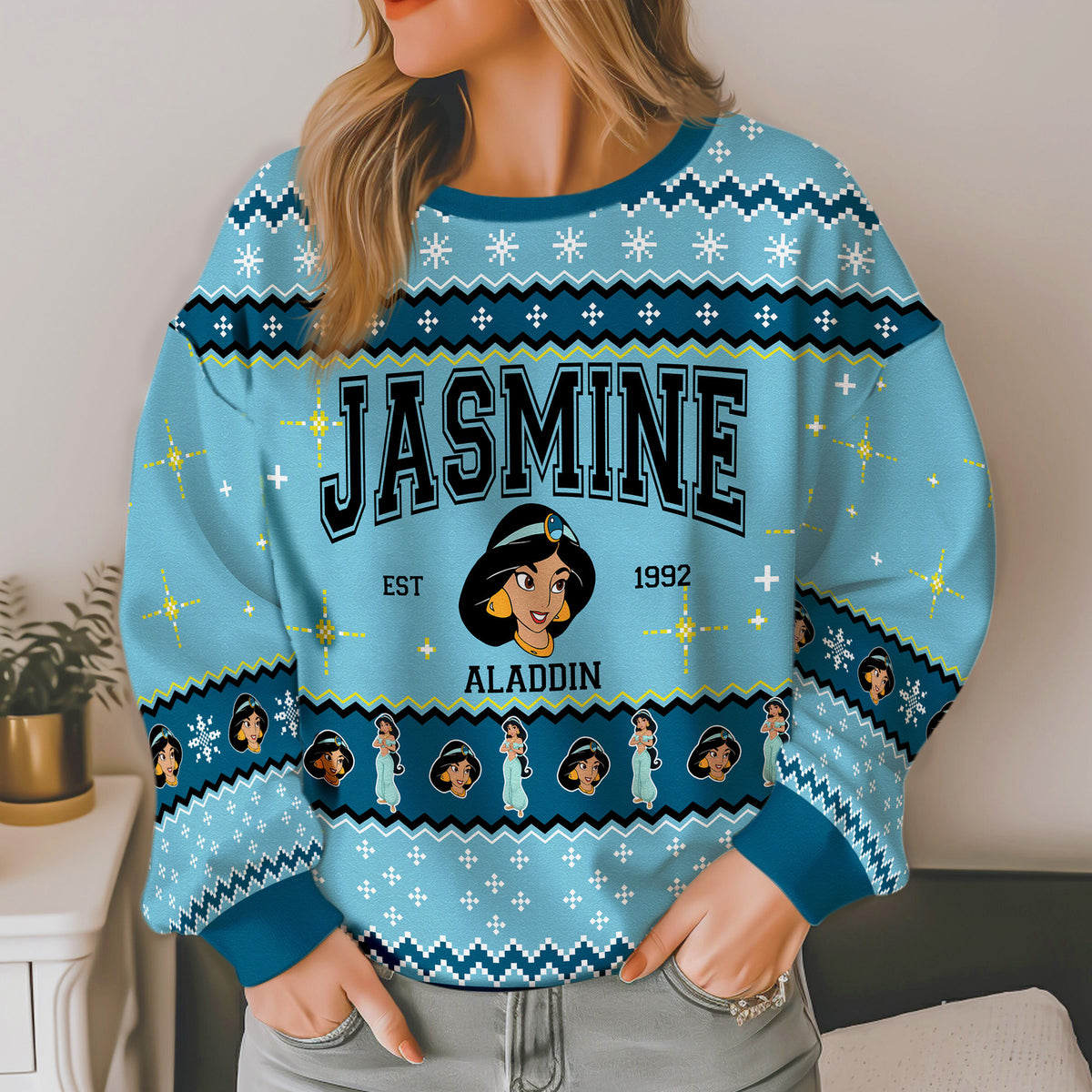 Jasmine Aladdin Ugly Christmas Sweater - Festive Princess Holiday Knit Print