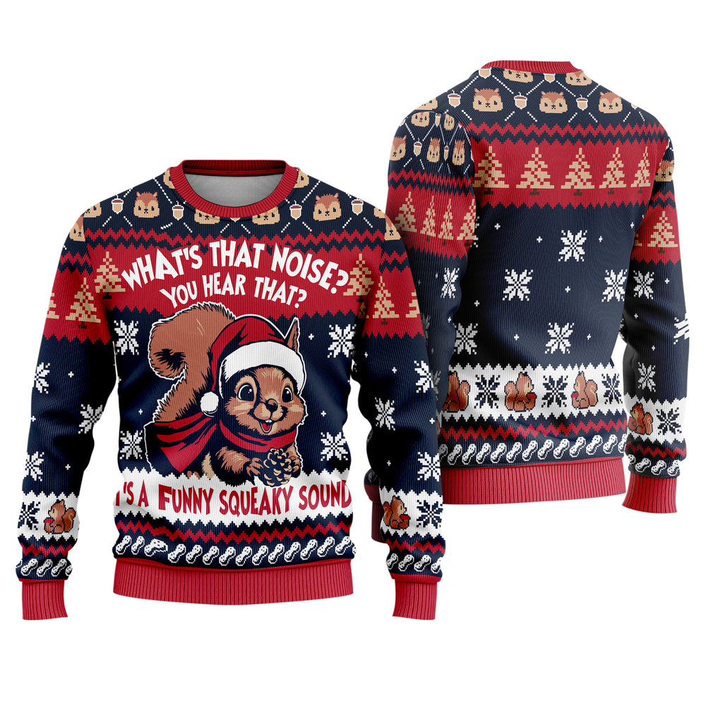 Squirrel Squeaky Sound Ugly Christmas Sweater - Funny Festive Holiday Knit Print