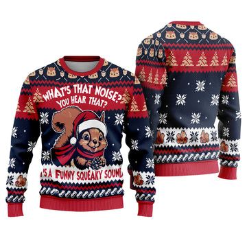 Squirrel Squeaky Sound Ugly Christmas Sweater - Funny Festive Holiday Knit Print