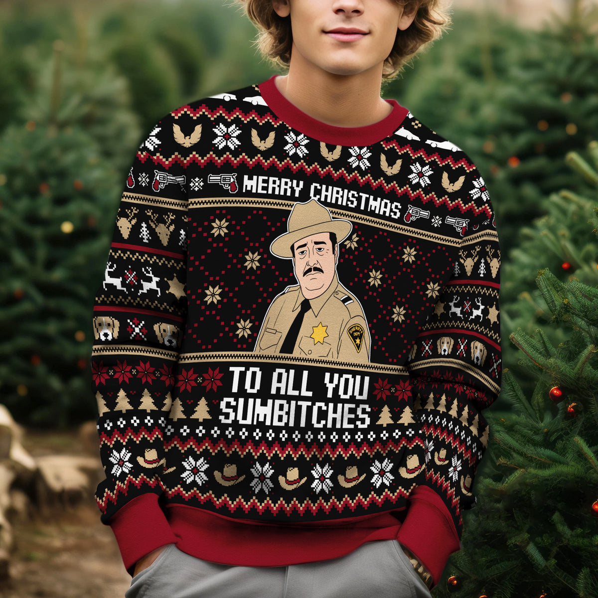 Smokey And The Bandit Ugly Christmas Sweater - Merry Christmas To All You Knit Print