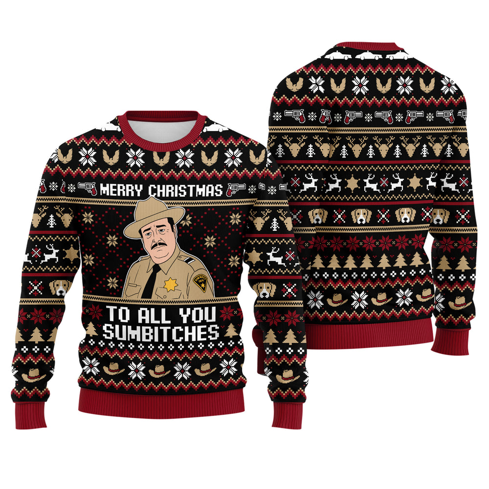 Smokey And The Bandit Ugly Christmas Sweater - Merry Christmas To All You Knit Print