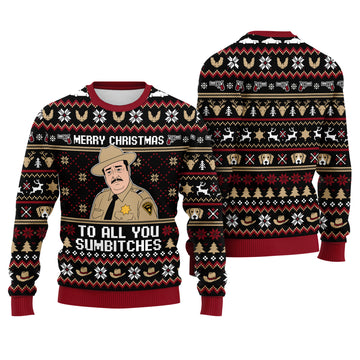 Smokey And The Bandit Ugly Christmas Sweater - Merry Christmas To All You Knit Print