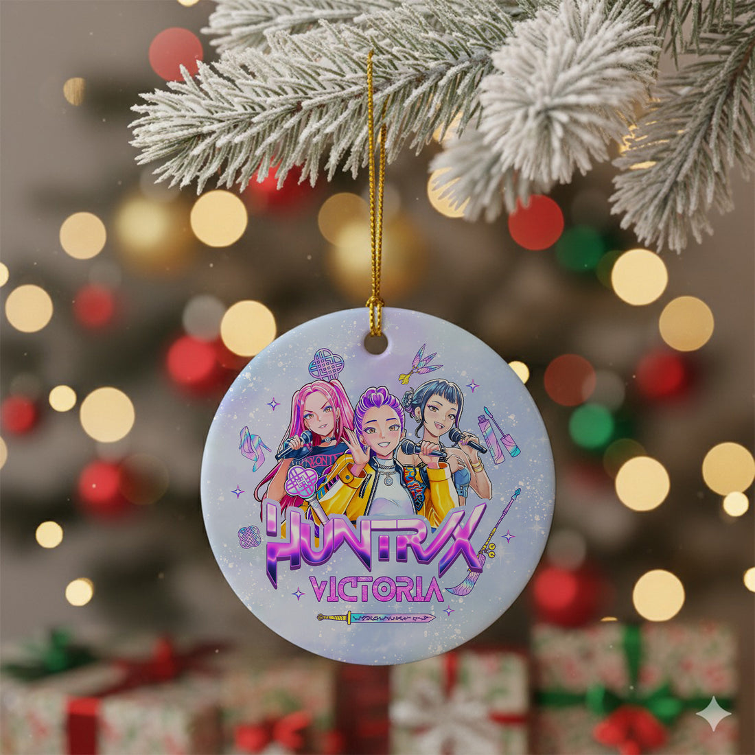 Kpop Demon Hunters Christmas Ceramic Ornament - Huntrx Victoria Anime Group Print