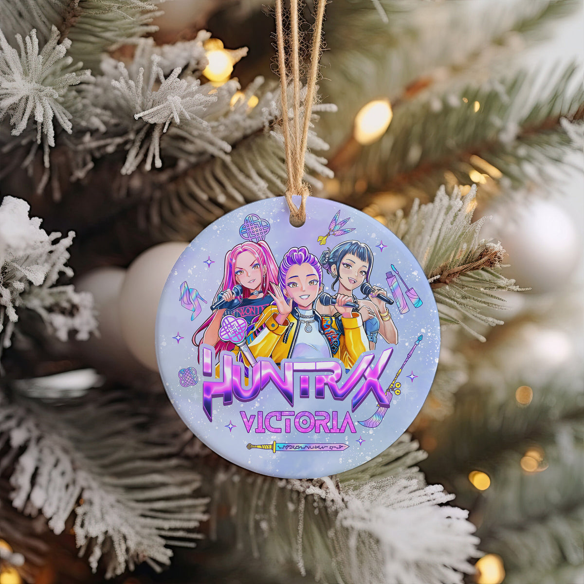 Kpop Demon Hunters Christmas Ceramic Ornament - Huntrx Victoria Anime Group Print