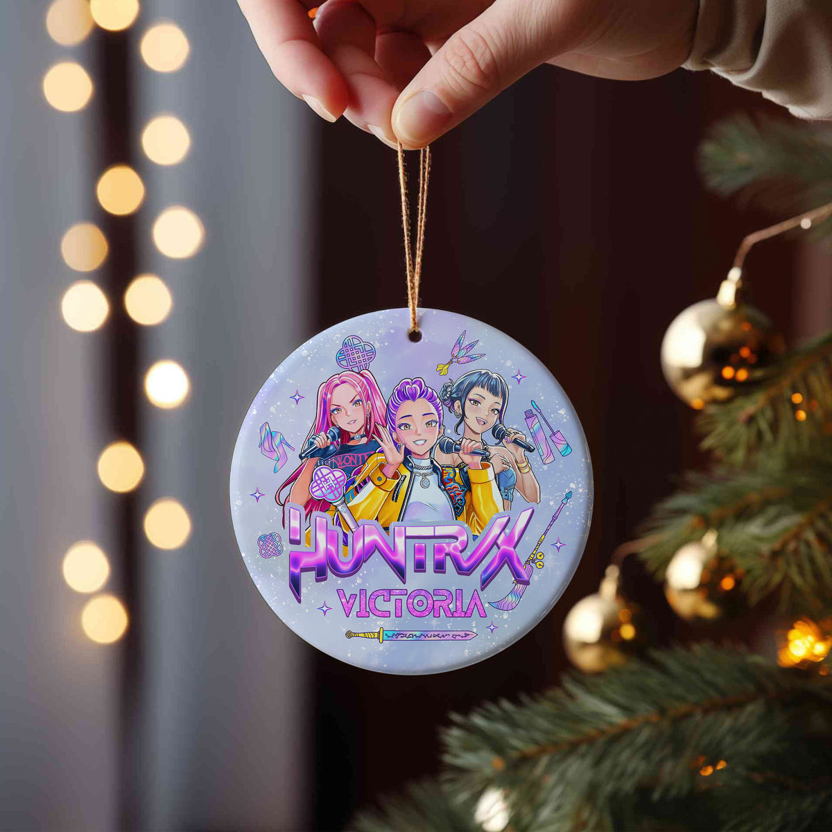Kpop Demon Hunters Christmas Ceramic Ornament - Huntrx Victoria Anime Group Print