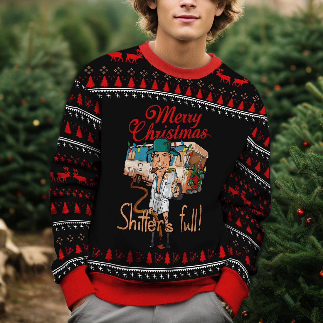National Lampoon Vacation Ugly Christmas Sweater - Cousin Eddie Holiday Knit Print