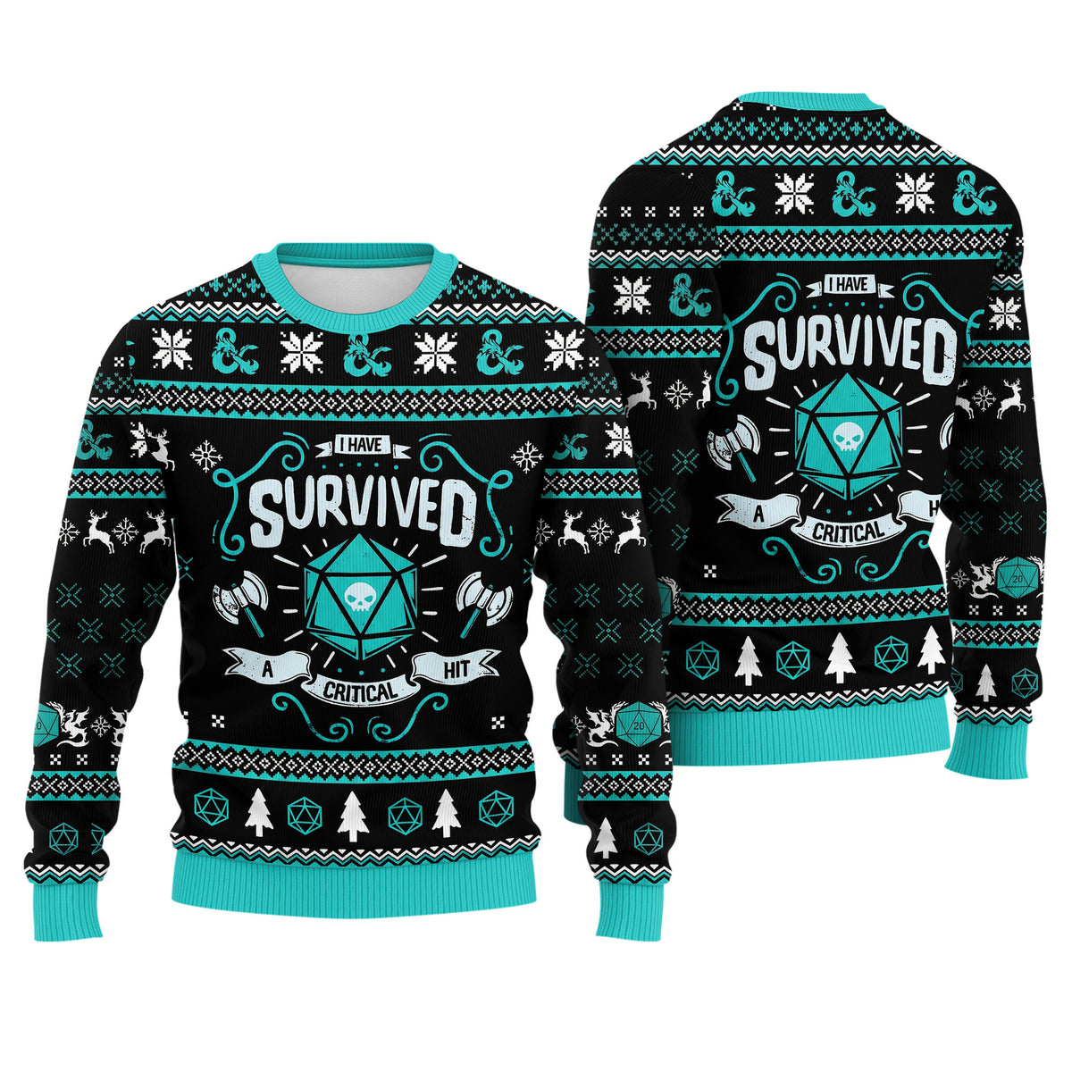 Dungeon I Have Survived A Critical Hit Ugly Christmas Sweater - Gaming Holiday Knit Print