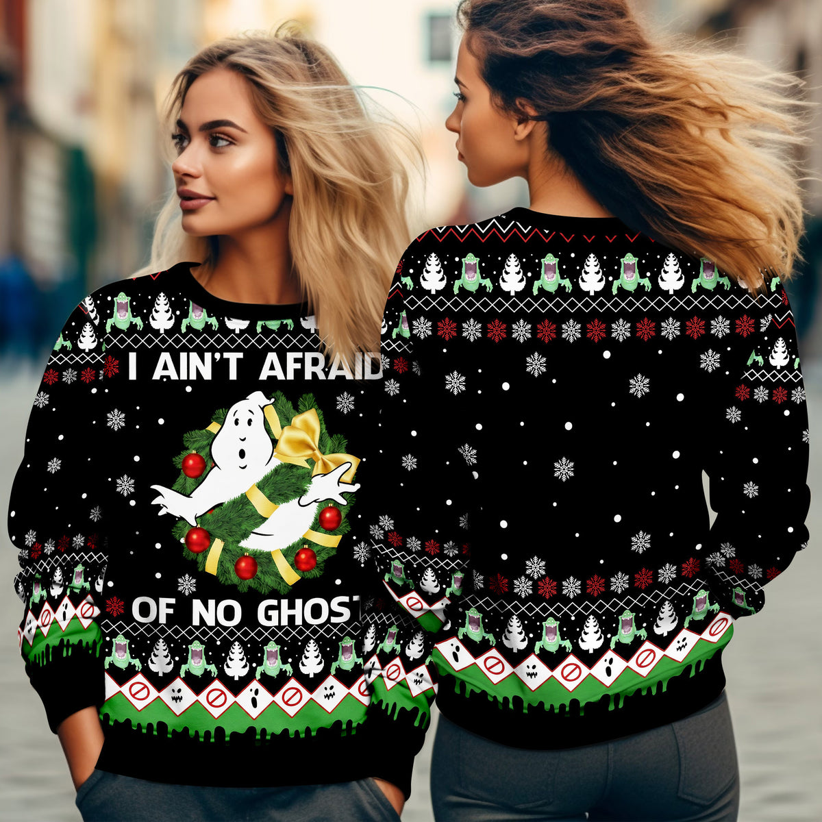 Ghostbusters Ugly Christmas Sweater - I am Not Afraid of No Ghost Holiday Knit Print