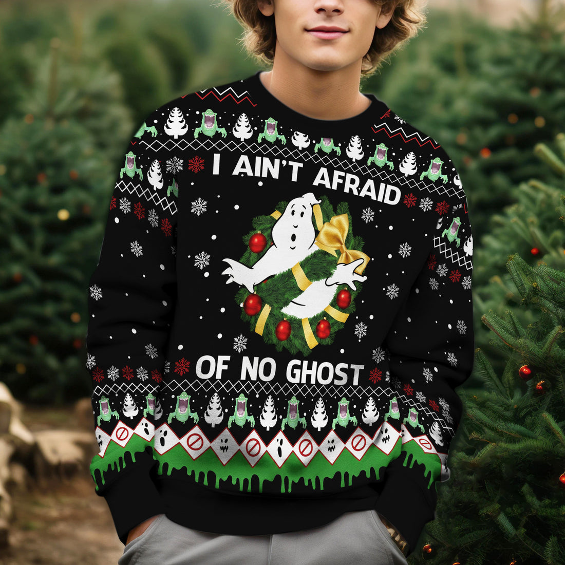 Ghostbusters Ugly Christmas Sweater - I am Not Afraid of No Ghost Holiday Knit Print