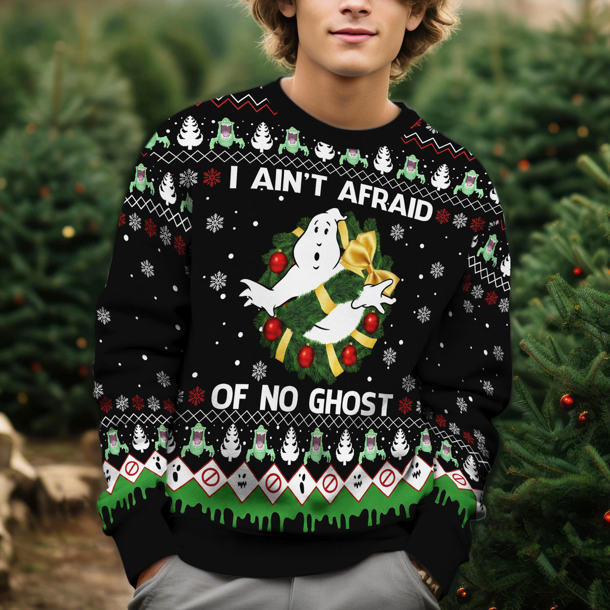 Ghostbusters Ugly Christmas Sweater - I am Not Afraid of No Ghost Holiday Knit Print