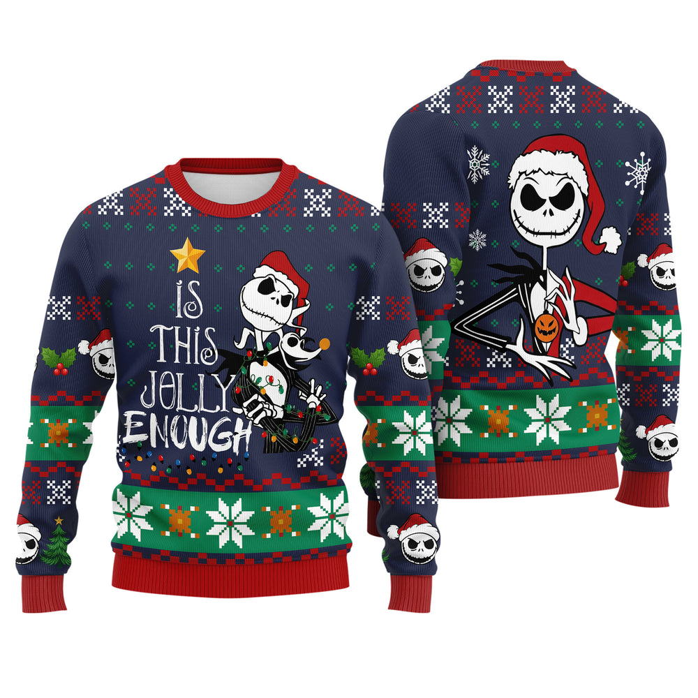 Jack Skellington Ugly Christmas Sweater - Is This Jolly Enough Holiday Knit Print