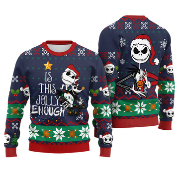 Jack Skellington Ugly Christmas Sweater - Is This Jolly Enough Holiday Knit Print