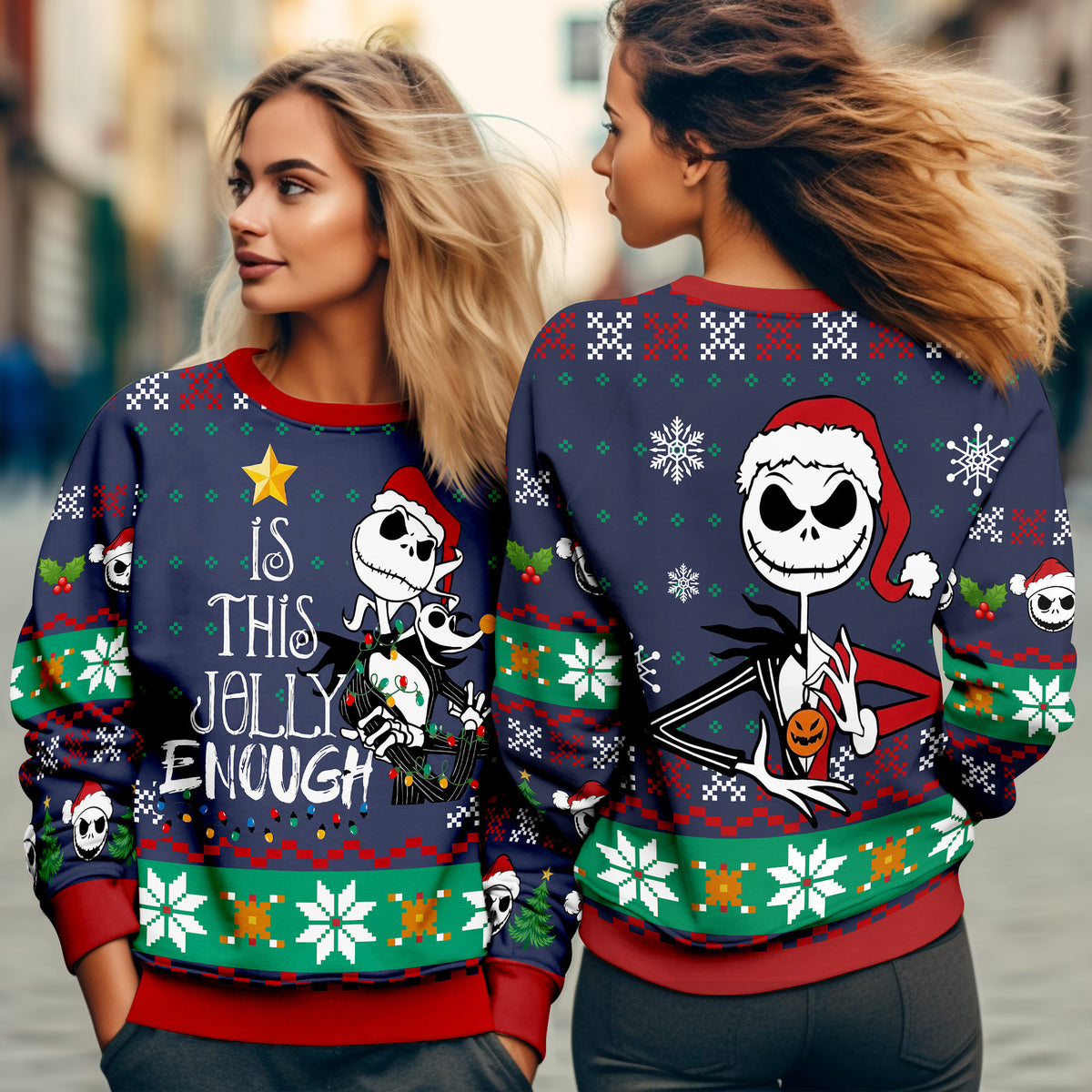 Jack Skellington Ugly Christmas Sweater - Is This Jolly Enough Holiday Knit Print