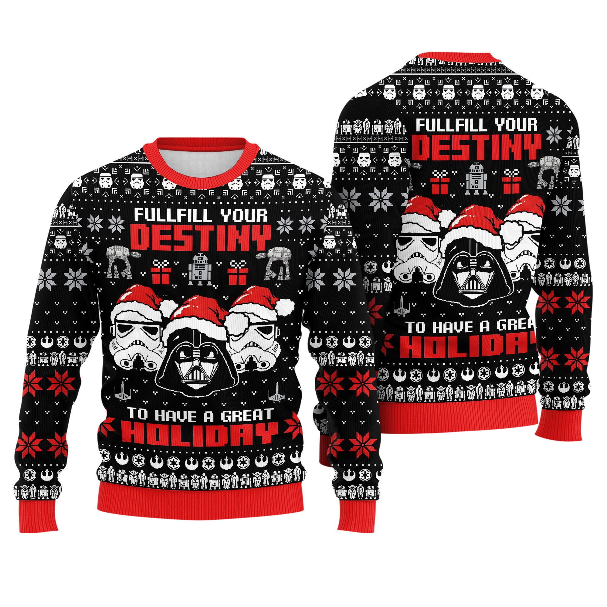 Darth Vader Stormtrooper Ugly Christmas Sweater - Star Wars Holiday Knit Print