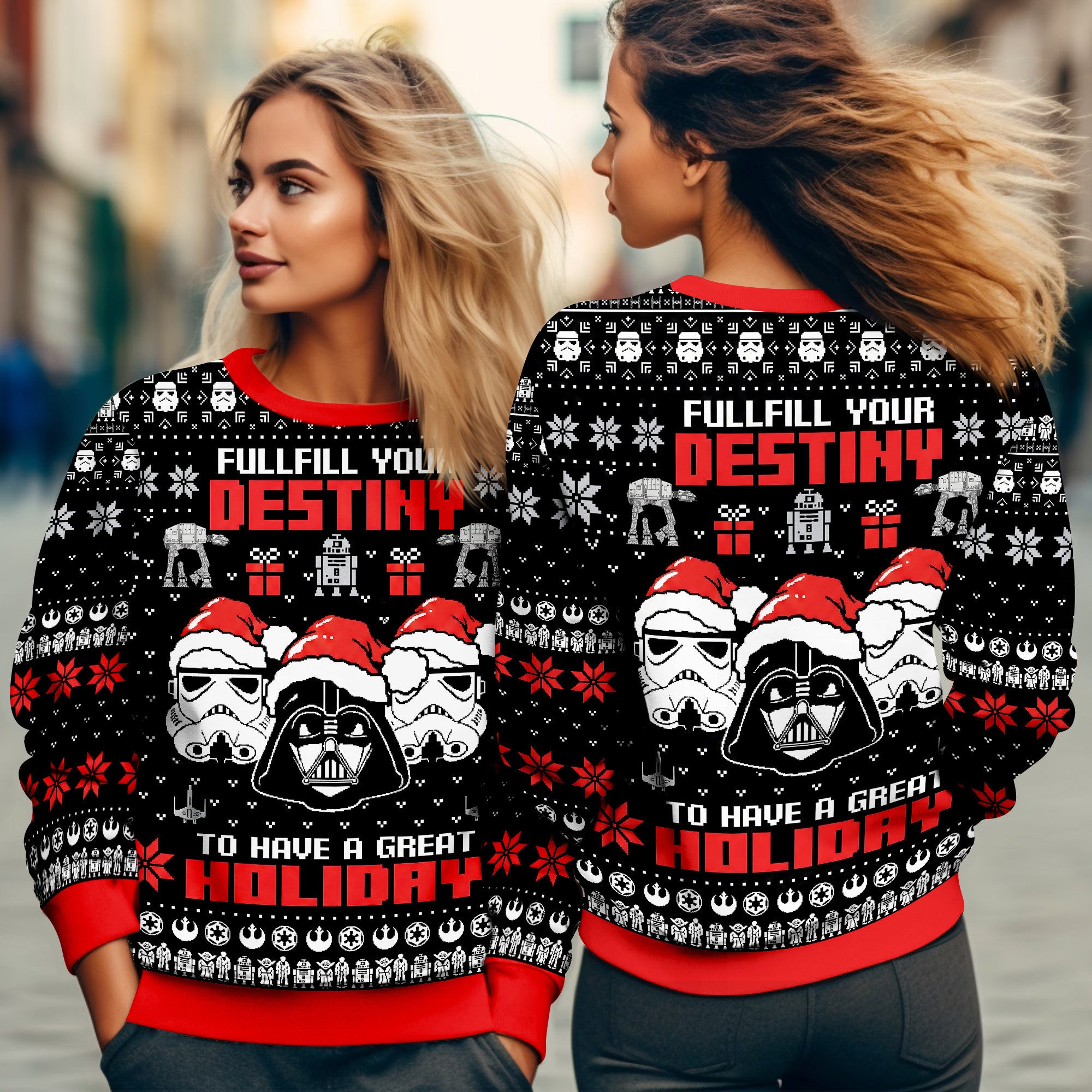 Darth Vader Stormtrooper Ugly Christmas Sweater - Star Wars Holiday Knit Print
