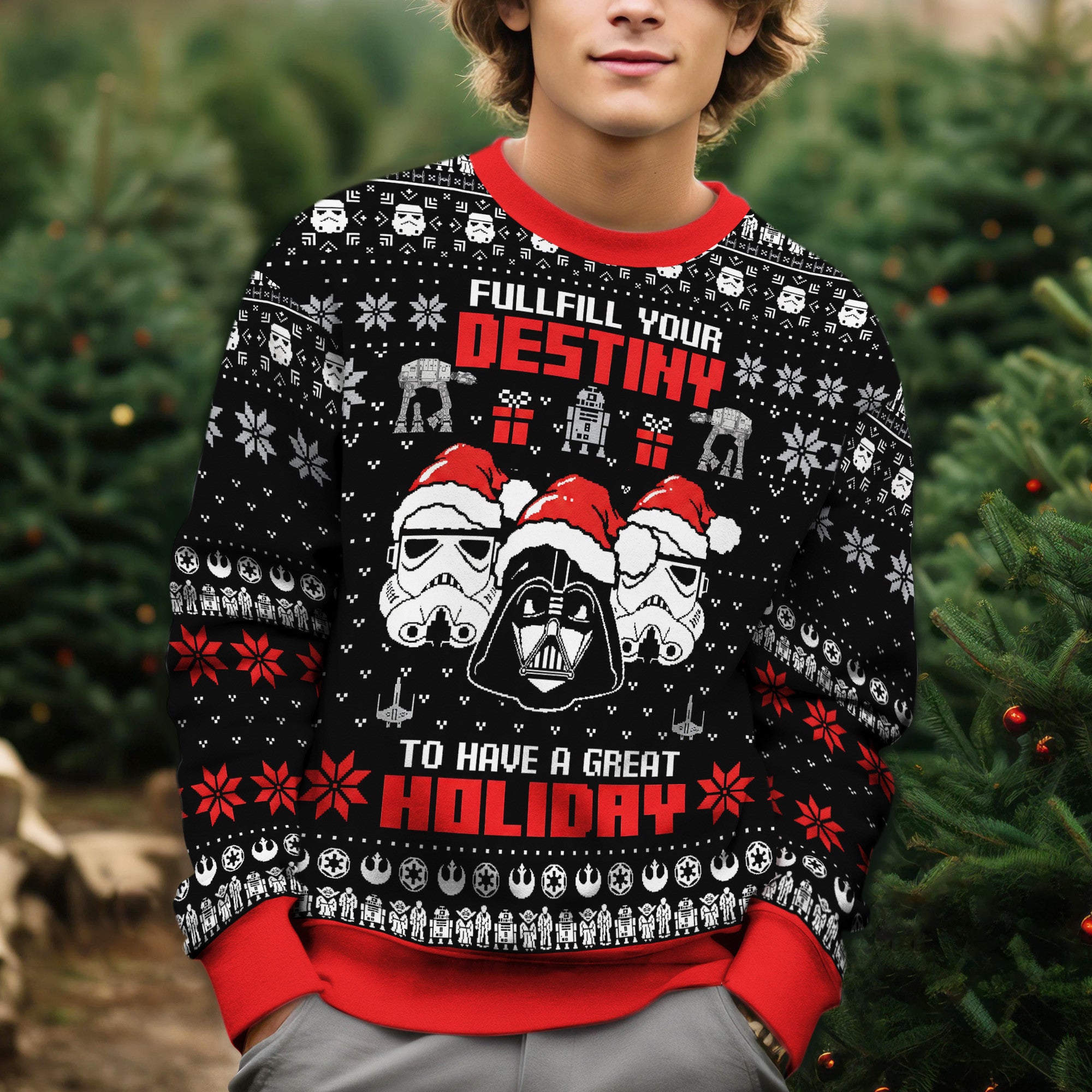 Darth Vader Stormtrooper Ugly Christmas Sweater - Star Wars Holiday Knit Print