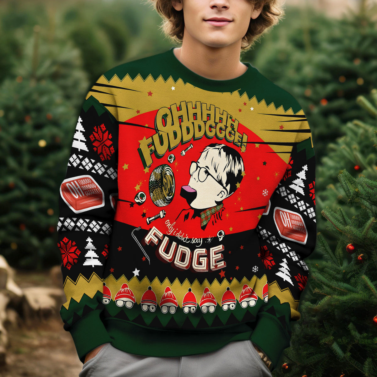 Oh Fudge Ugly Christmas Sweater - Funny Holiday Movie Knit Print