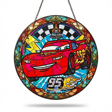 Red Racing Car Stained Glass Ornament - Custom Name 95 Speed Holiday Acrylic Disc