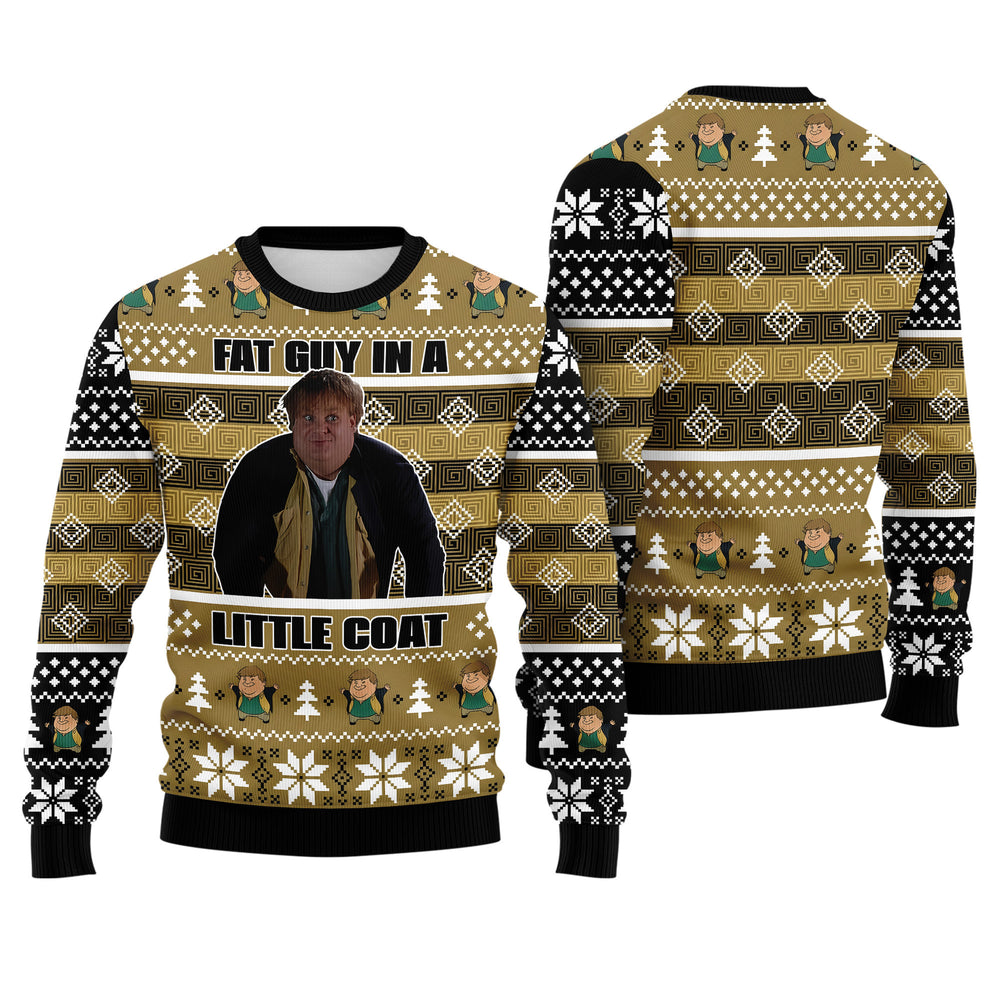 Chris Farley Fat Guy In A Little Coat Ugly Christmas Sweater - Funny Holiday Movie Knit Print