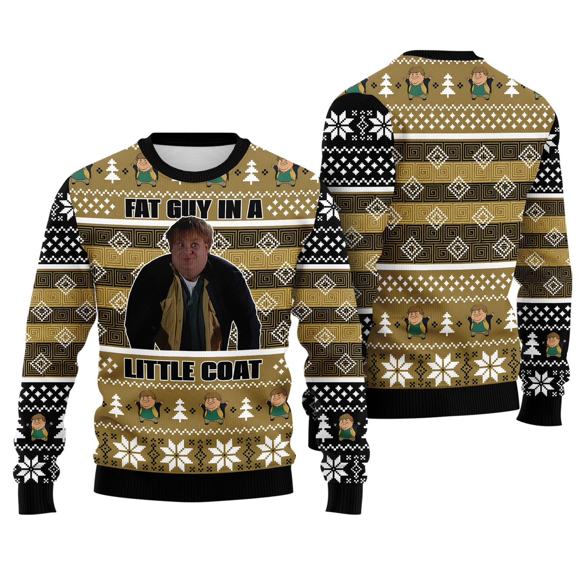 Chris Farley Fat Guy In A Little Coat Ugly Christmas Sweater - Funny Holiday Movie Knit Print