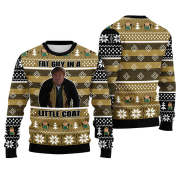 Chris Farley Fat Guy In A Little Coat Ugly Christmas Sweater - Funny Holiday Movie Knit Print