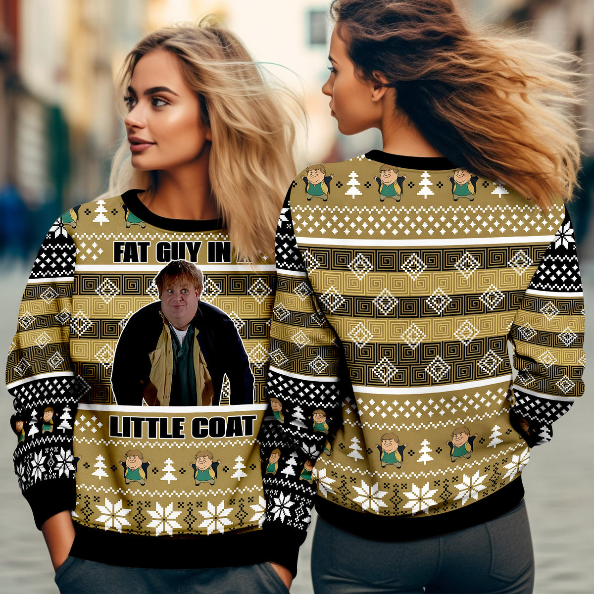 Chris Farley Fat Guy In A Little Coat Ugly Christmas Sweater - Funny Holiday Movie Knit Print
