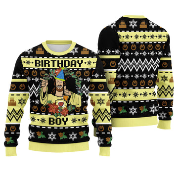 Jesus Birthday Boy Ugly Christmas Sweater - Funny Religious Holiday Knit Print