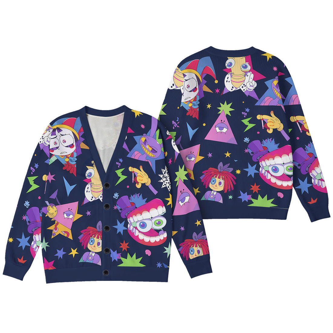 The Amazing Digital Circus Cardigan Sweater - Navy Blue Neon Pomni Caine Knitwear