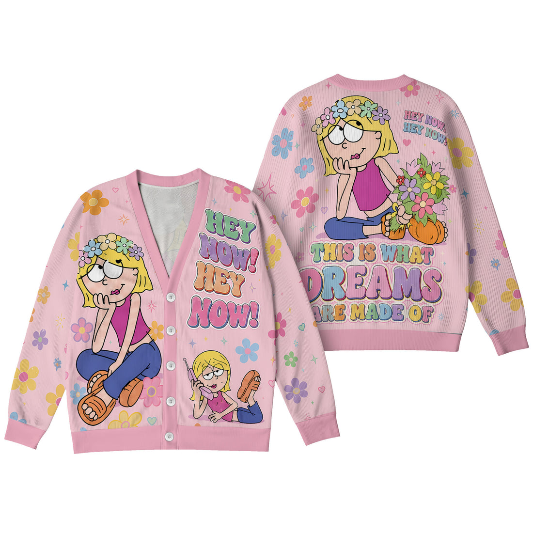 Lizzie McGuire Dreams Cardigan Wool Sweater - Pink Y2K Cartoon Graphic Knitwear