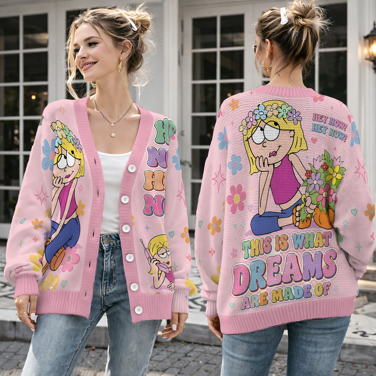 Lizzie McGuire Dreams Cardigan Wool Sweater - Pink Y2K Cartoon Graphic Knitwear