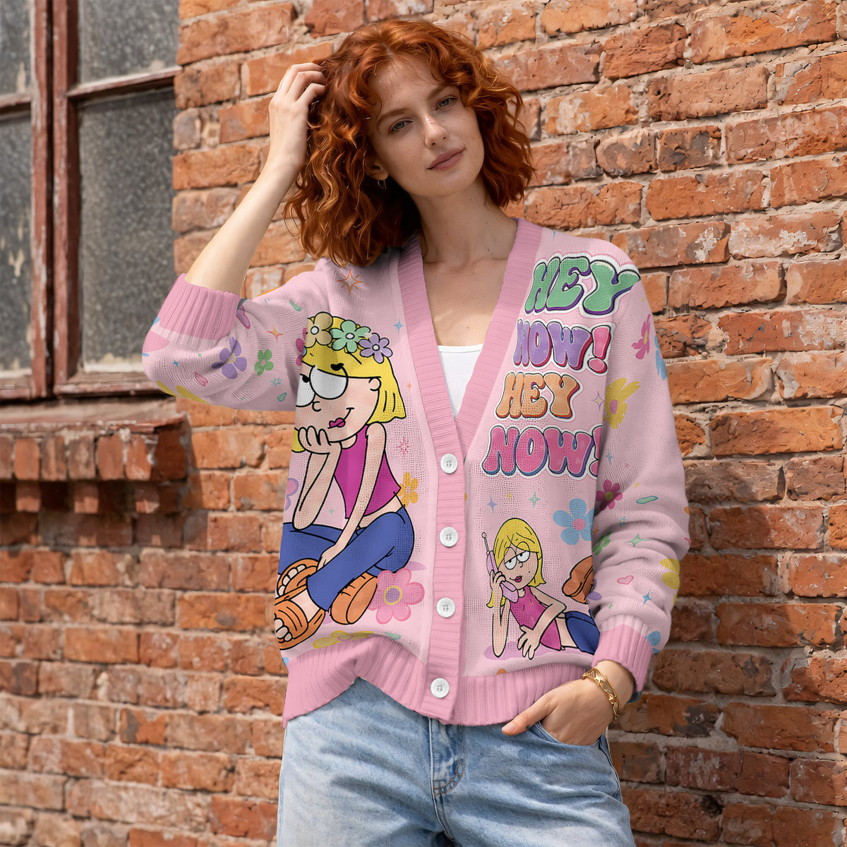 Lizzie McGuire Dreams Cardigan Wool Sweater - Pink Y2K Cartoon Graphic Knitwear