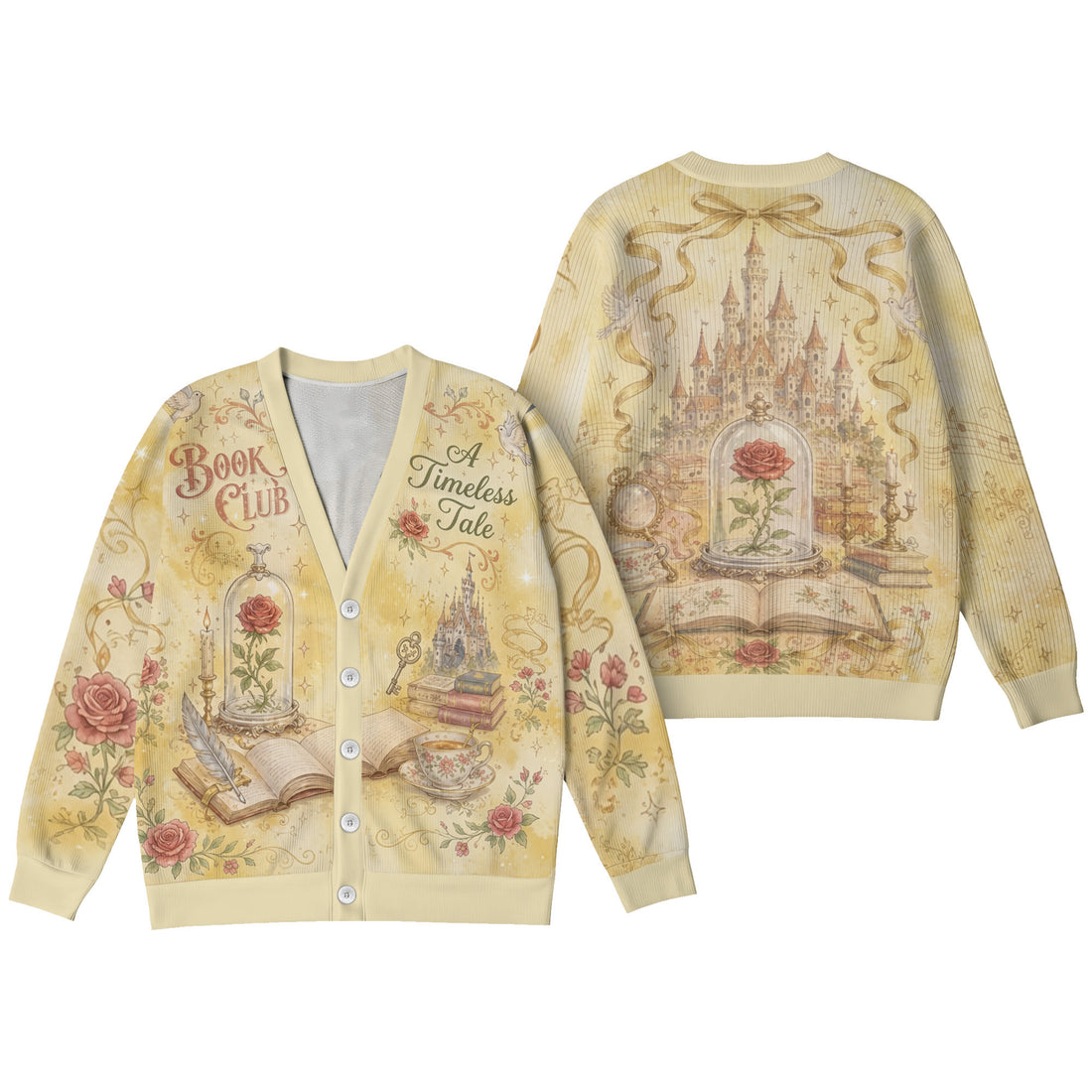 Beauty And The Beast Book Club Cardigan - Vintage Rose Castle Fairytale Knit