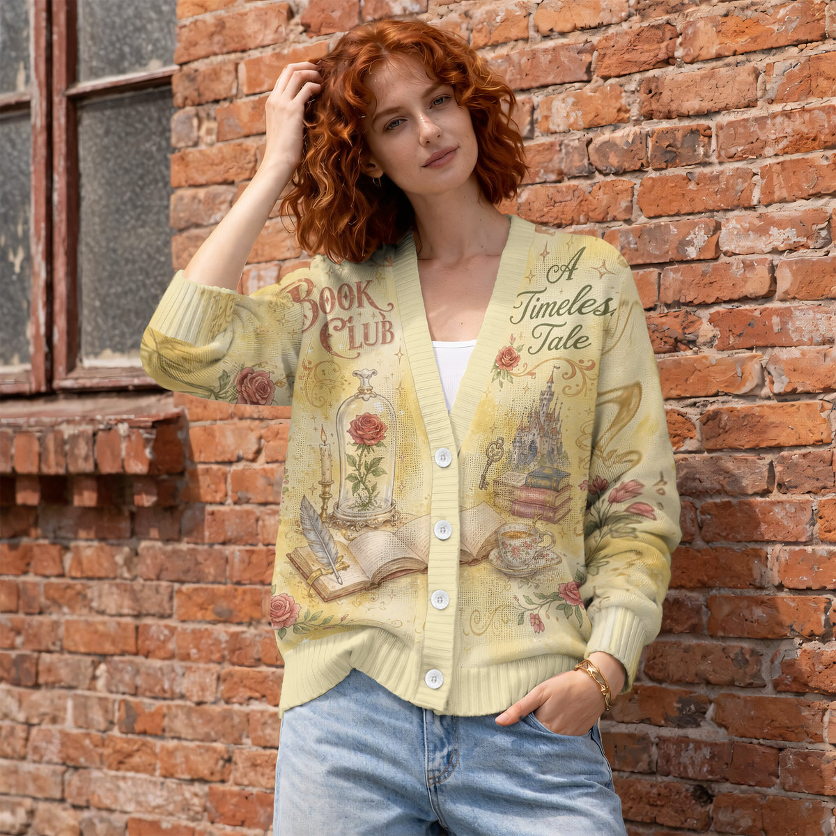 Beauty And The Beast Book Club Cardigan - Vintage Rose Castle Fairytale Knit