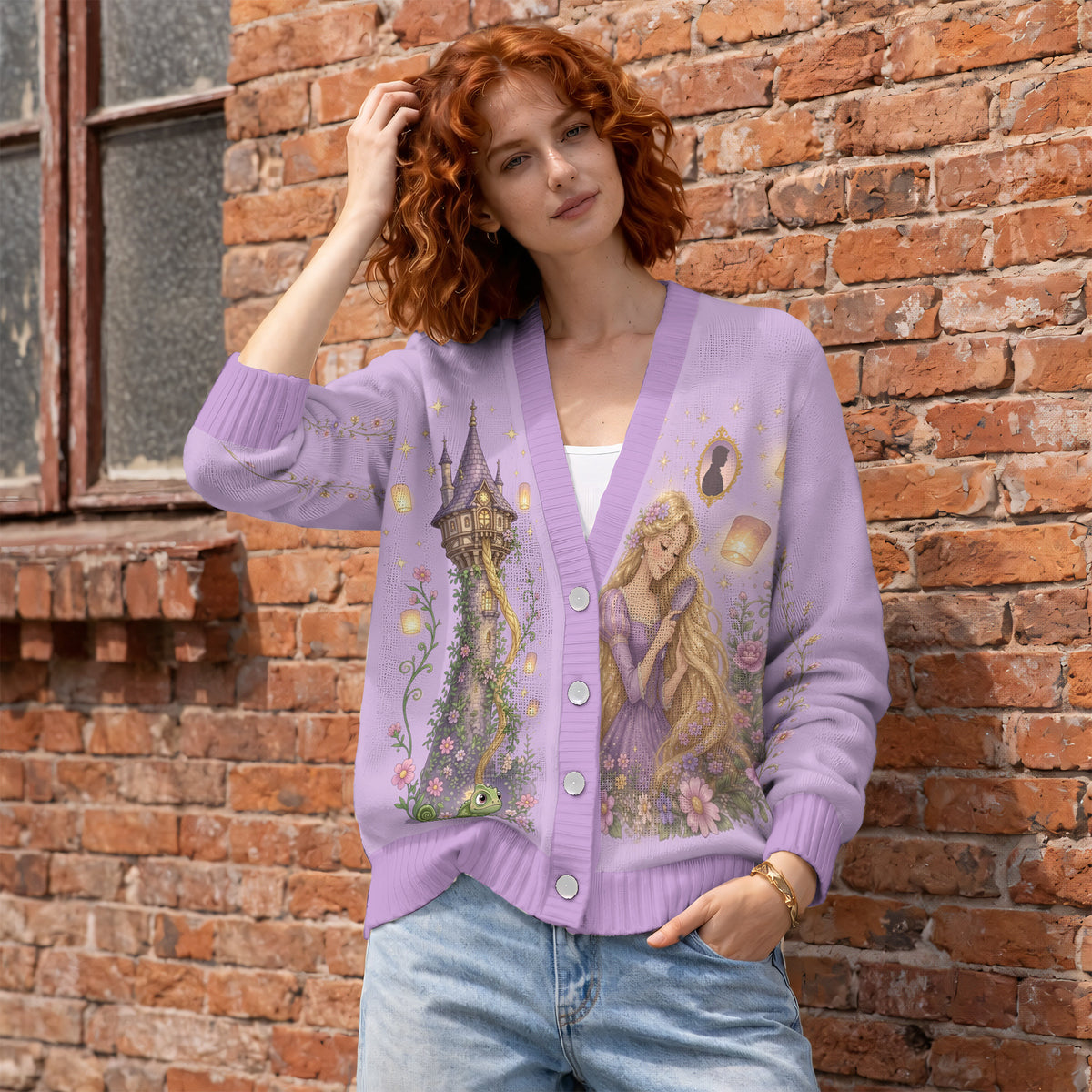 Disneyland Tangled Rapunzel Cardigan - Purple Tower Pascal Lantern Floral Knit