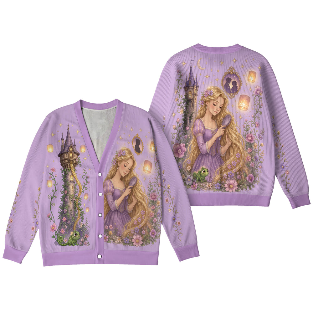Disneyland Tangled Rapunzel Cardigan - Purple Tower Pascal Lantern Floral Knit