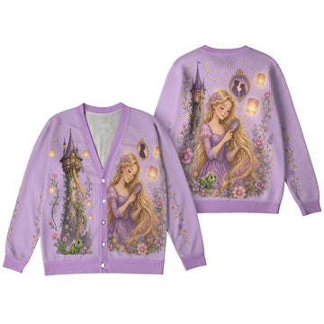 Disneyland Tangled Rapunzel Cardigan - Purple Tower Pascal Lantern Floral Knit