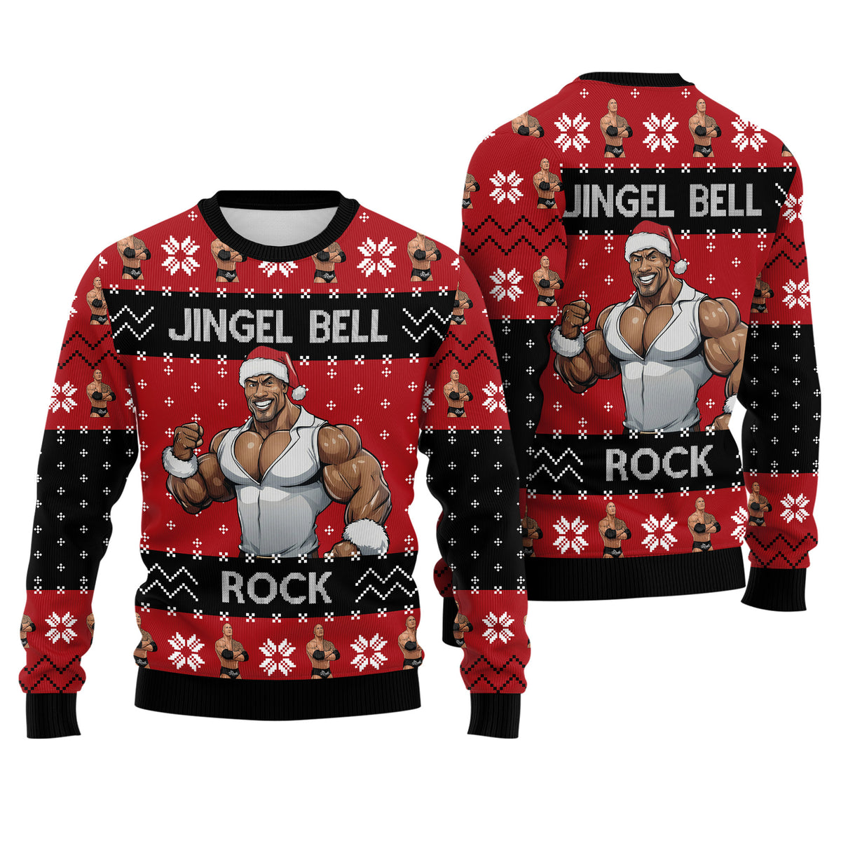 The Rock Jingle Bell Rock Ugly Christmas Sweater - Funny Celebrity Holiday Knit Print