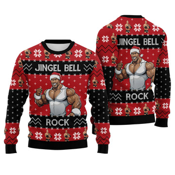 The Rock Jingle Bell Rock Ugly Christmas Sweater - Funny Celebrity Holiday Knit Print