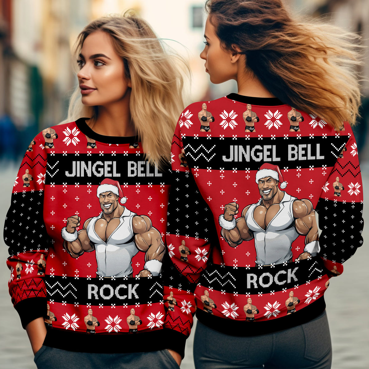 The Rock Jingle Bell Rock Ugly Christmas Sweater - Funny Celebrity Holiday Knit Print