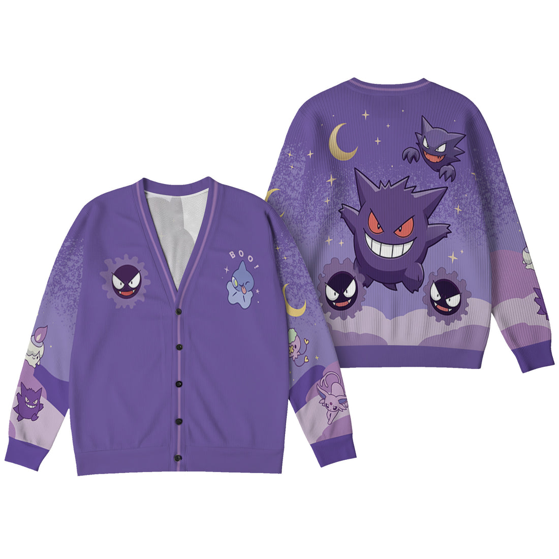 Gengar Cardigan - Purple Ghost Evolution Gastly Drifloon Holiday Knit