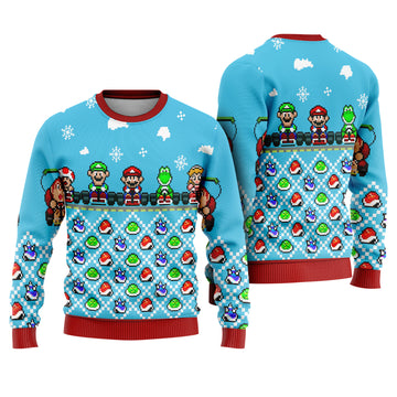 Super Mario Kart Ugly Christmas Sweater - Retro Pixel Gaming Holiday Knit Print