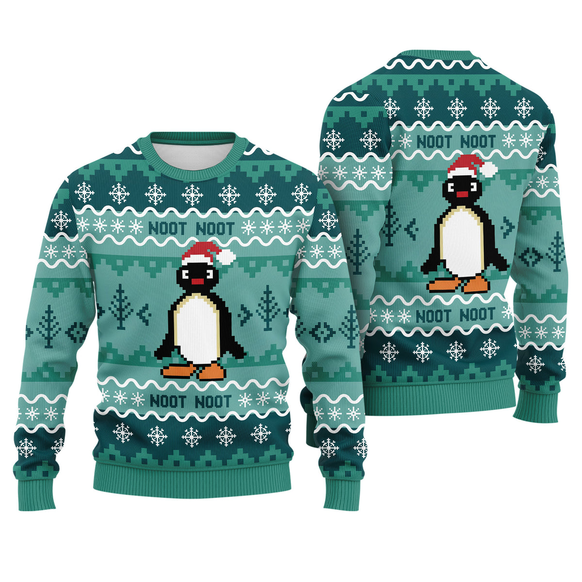 Noot Noot Pingu Ugly Christmas Sweater - Funny Meme Holiday Knit Print