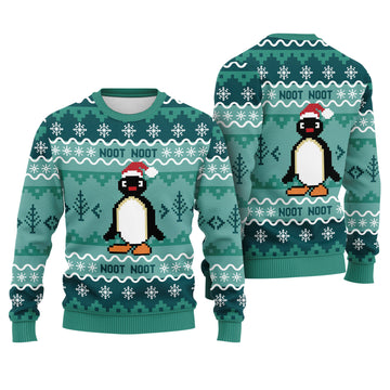 Noot Noot Pingu Ugly Christmas Sweater - Funny Meme Holiday Knit Print